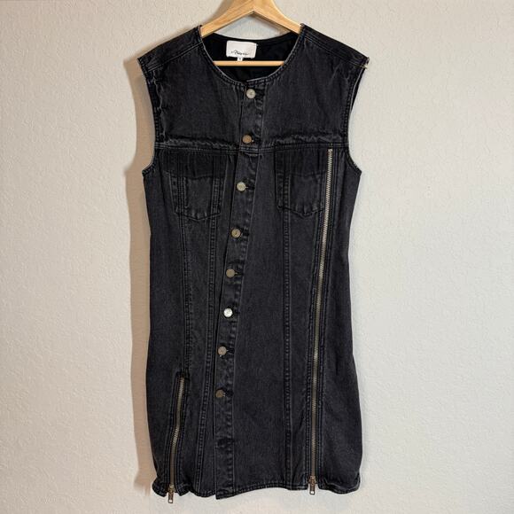 Women's 3.1 Phillip Lim Black Denim Asymmetrical Button Front Zipper Detail Sz 6 - Picture 3 of 11